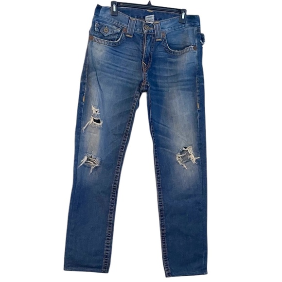 Vintage True Religion Rope Stitching Distressed Men's Jeans Flap Pocket, 32x30 - Picture 1 of 12